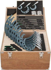 Mitutoyo - 0 to 12" Range, 23 Piece Mechanical Outside Micrometer Set - 0.0001" Graduation, 0.00010, 0.00015, 0.00020, 0.00025" Accuracy, Ratchet-Friction Thimble, Carbide Face - Exact Tooling