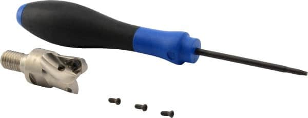 Seco - 3/4" Cut Diam, 0.027" Max Depth, M10 Modular Connection Indexable High-Feed End Mill - Screw Holding Method, 218.19-100 Insert, R217.21 Toolholder, Through Coolant - Exact Tooling