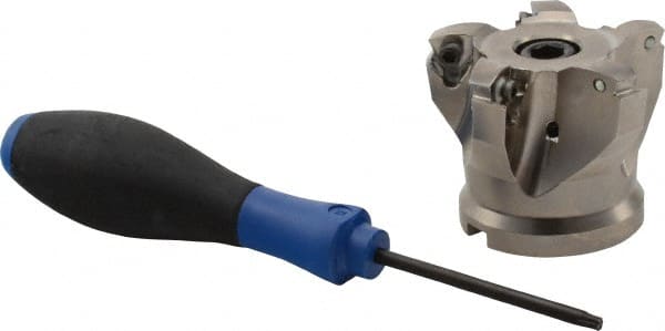 Seco - 5 Inserts, 2-1/2" Cutter Diam, 0.08" Max Depth of Cut, Indexable High-Feed Face Mill - 3/4" Arbor Hole Diam, 0.32" Keyway Width, 2" High, 218.19-160.. Inserts - Exact Tooling
