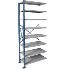 Hallowell - 8 Shelf Add-On Extra Heavy-Duty Open Steel Shelving - 1 Lb Capacity, 36" Wide x 123" High x 24" Deep, Blue/Platinum - Exact Tooling
