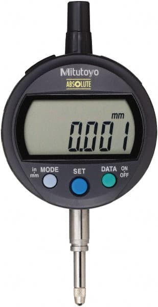 Mitutoyo - 0 to 12.7mm Range, 0.001mm Graduation, Electronic Drop Indicator - Flat Back, Accurate to 0.003mm, Metric System, LCD Display - Exact Tooling