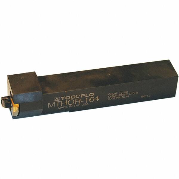 Tool-Flo - External Thread, Right Hand Cut, 1-1/4" Shank Width x 1-1/4" Shank Height Indexable Threading Toolholder - 7" OAL, T.MA/C 43 Insert Compatibility, MTHO Toolholder, Series On-Edge - Exact Tooling