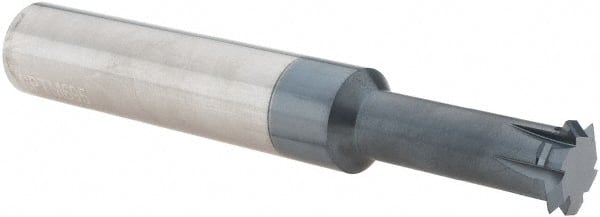 Scientific Cutting Tools - 8 to 24 TPI, Internal/External Single Profile Thread Mill - 7/8" Noml Diam, 0.695" Cut Diam, 3/4" Shank Diam, 6 Flute, 0.49" Neck Diam, 1-1/2" Neck Length, 5" OAL, AlTiN+ Finish - Exact Tooling