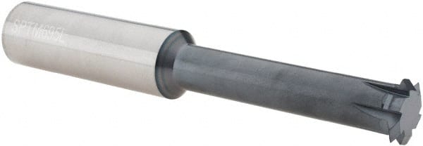 Scientific Cutting Tools - 8 to 24 TPI, Internal/External Single Profile Thread Mill - 7/8" Noml Diam, 0.695" Cut Diam, 3/4" Shank Diam, 6 Flute, 0.49" Neck Diam, 2-1/2" Neck Length, 5" OAL, AlTiN+ Finish - Exact Tooling