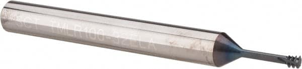 Scientific Cutting Tools - #6-32 UNC, 0.1" Cutting Diam, 3 Flute, Solid Carbide Helical Flute Thread Mill - Internal Thread, 0.4" LOC, 2-1/2" OAL, 1/4" Shank Diam - Exact Tooling