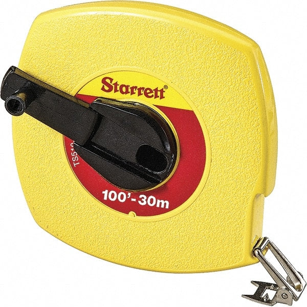 Starrett - 100' x 3/8" Yellow Blade Tape Measure - 1/8" & 1mm Graduation, L6 Graduation Style, Yellow Case - Exact Tooling