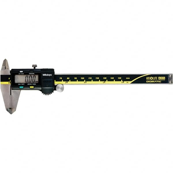 Mitutoyo - 0 to 6" Range 0.01mm Resolution, Electronic Caliper - Steel with 40mm Carbide-Tipped Jaws, 0.001" Accuracy, SPC Output - Exact Tooling