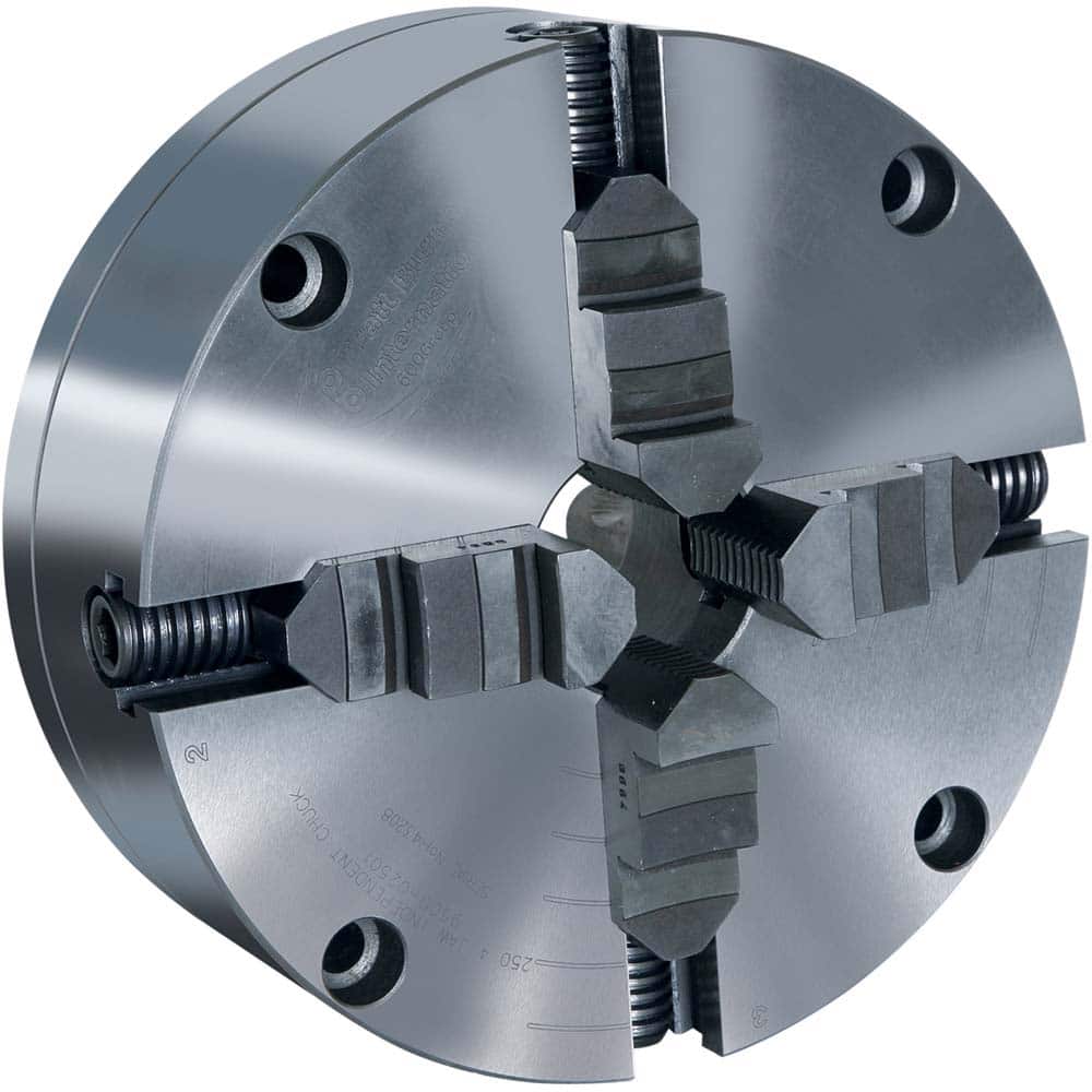 Pratt Burnerd America - Manual Lathe Chucks; Chuck Type: Independent ; Nominal Chuck Size: 12 ; Number of Jaws: 4 ; Mount: Plain Back ; Through-Hole Diameter (Decimal Inch): 2.9500 ; Body Material: Cast Iron (Semi-Steel) - Exact Tooling