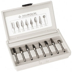 Cle-Line - 8 Piece, 1/4" Shank Burr Set - Solid Carbide, Multiple Head Shapes - Exact Tooling
