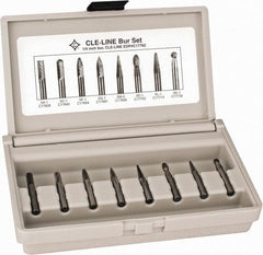 Cle-Line - 8 Piece, 1/4" Shank Burr Set - Solid Carbide, Multiple Head Shapes - Exact Tooling