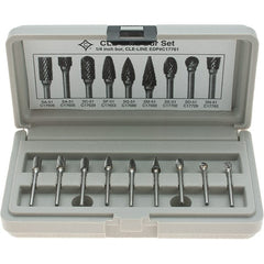 Cle-Line - 9 Piece, 1/8" Shank Burr Set - Solid Carbide, Multiple Head Shapes - Exact Tooling