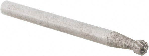 Cle-Line - 1/8" Cut Diam, 1/8" Shank Diam, Ball Head Double Cut Burr - Carbide, 1/8" LOC, 1-1/2" OAL - Exact Tooling