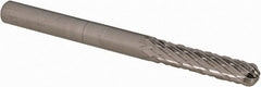 Cle-Line - 1/8" Cut Diam, 1/8" Shank Diam, Cylinder with Radius Head Double Cut Burr - Carbide, Radius End, 9/16" LOC, 1-1/2" OAL - Exact Tooling