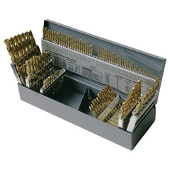 ‎1/16-1/2, A-Z, #1-#60 RHS / RHC HSS 135 Degree Split Point Heavy Duty Jobber Length Drill Set - TiN - Exact Tooling