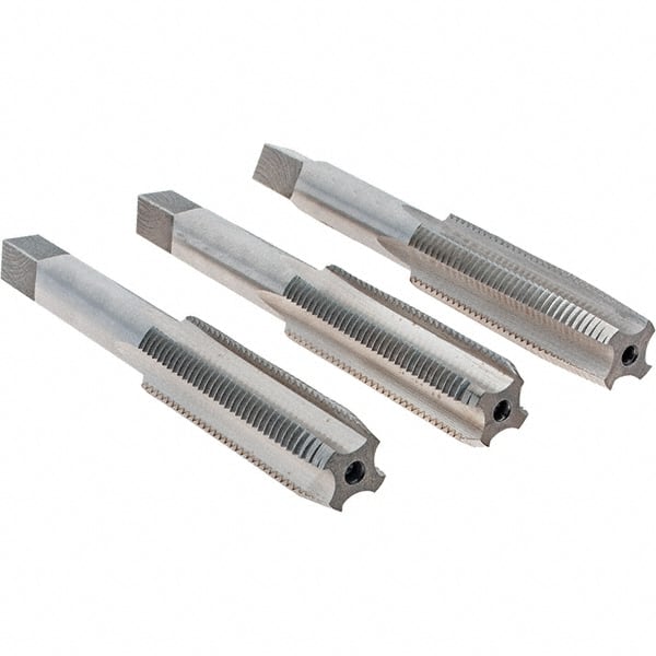 Cle-Line - 1/2-20 UNF, 4 Flute, Bottoming, Plug & Taper, Bright Finish, High Speed Steel Tap Set - Right Hand Cut, 3-3/8" OAL, 1-21/32" Thread Length, Series 0404 - Exact Tooling