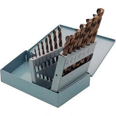 Cle-Force - 1/16 to 1/2", Gold Finish, Cobalt Jobber Length Drill Bit Set - Exact Tooling