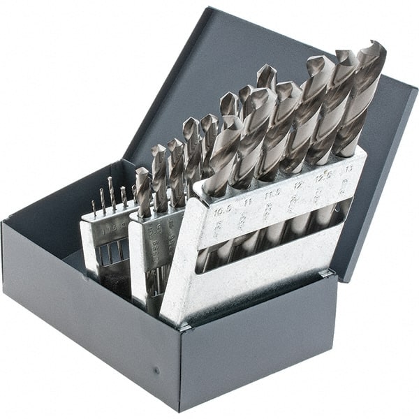 Cle-Line - 1 to 13mm, 118° Point, Bright Finish, High Speed Steel Jobber Length Drill Bit Set - Exact Tooling