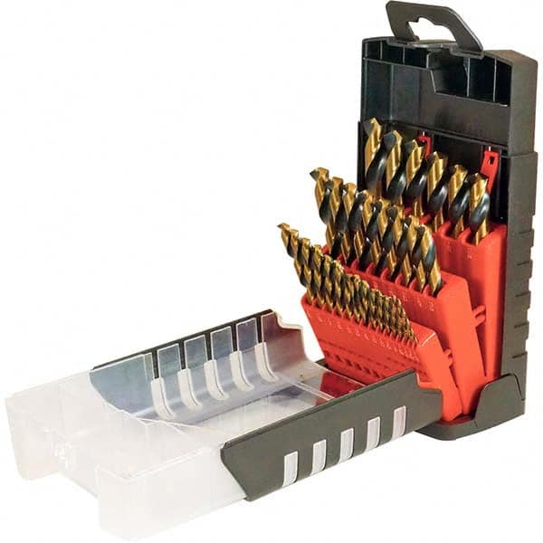 Cle-Force - 1/16 to 1/2", 135° Point, Oxide/Gold Finish, High Speed Steel Maintenance Length Drill Bit Set - Exact Tooling