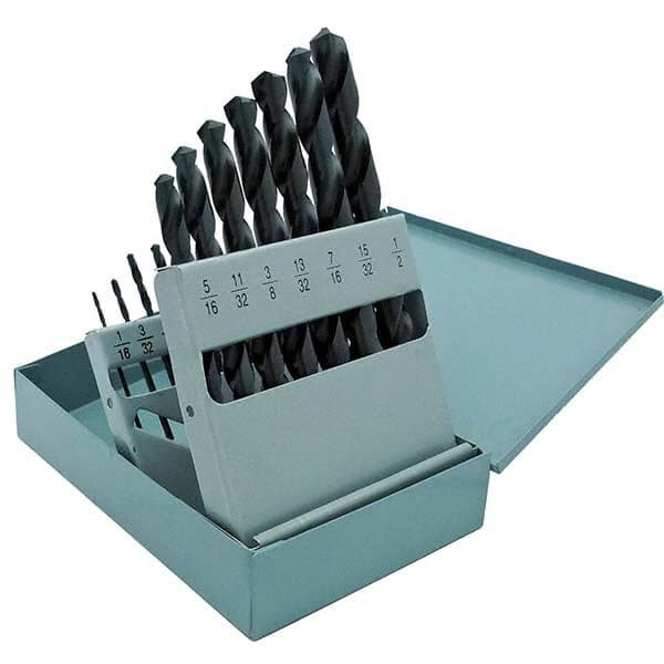 Cle-Force - 1/16 to 1/2", 135° Point, Oxide Finish, High Speed Steel Jobber Length Drill Bit Set - Exact Tooling