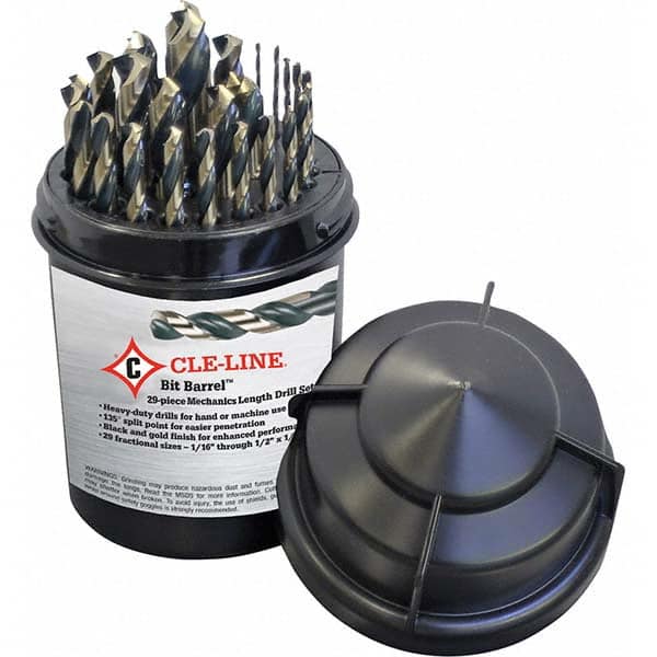 Cle-Force - 1/16 to 1/2", 135° Point, Oxide/Gold Finish, High Speed Steel Maintenance Length Drill Bit Set - Exact Tooling