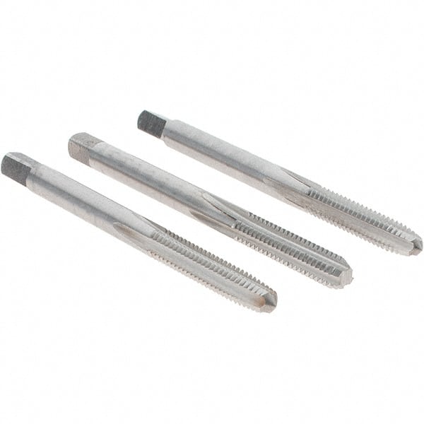 Cle-Line - #8-32 UNC, 4 Flute, Bottoming, Plug & Taper, Bright Finish, High Speed Steel Tap Set - Right Hand Cut, 2-1/8" OAL, 3/4" Thread Length, Series 0404 - Exact Tooling