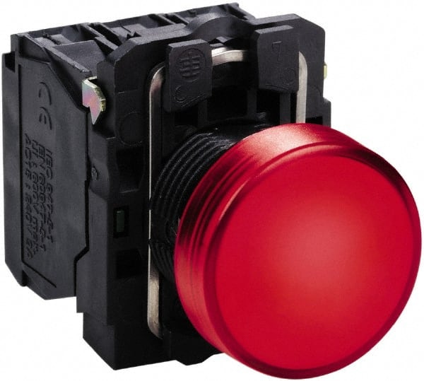 Schneider Electric - 24 VAC/VDC at 50/60 Hz Red Lens LED Pilot Light - Round Lens, Screw Clamp Connector, 30mm Wide, Vibration Resistant, Water Resistant - Exact Tooling