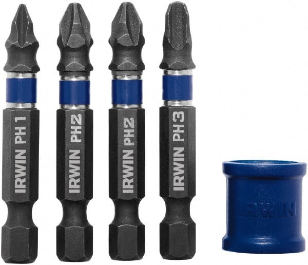 Irwin - 5 Piece, Phillips Handle, Power Bit Set - No. 1 to No. 3 Phillips - Exact Tooling