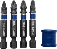 Irwin - 5 Piece, Phillips Handle, Power Bit Set - No. 1 to No. 3 Phillips - Exact Tooling