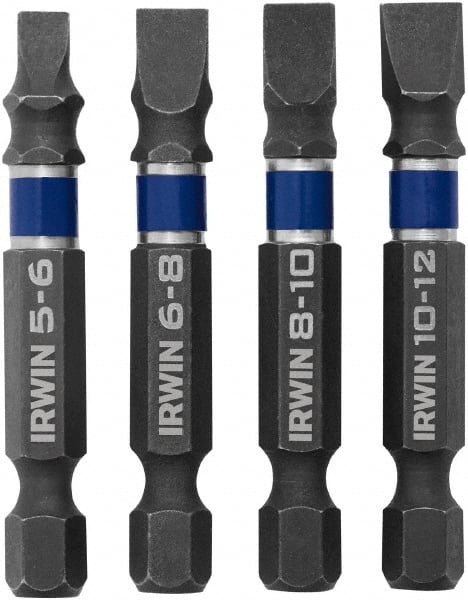 Irwin - 4 Piece, Bit Set - 1/4" Hex Drive, Slotted Point - Exact Tooling