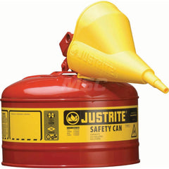 Justrite - Safety Dispensing Cans; Capacity: 2.5 Gal ; Material: Steel ; Color: Red ; Height (Decimal Inch): 11.500000 ; Diameter/Length (mm): 11.75 ; Approval Listing/Regulations: FM Approved; UL; ULC; TUV - Exact Tooling