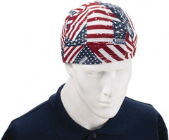 Ergodyne - Size Universal Cooling Tie Hat - Terry Cloth, Tie Closure, Blue, Red & White, Stars & Stripes Pattern - Exact Tooling