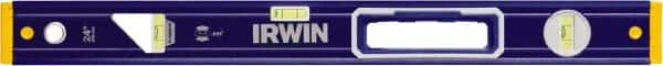 Irwin - 24" Long 3 Vial Box Beam Level - Aluminum, Blue/Yellow, 1 Level & 2 Plumb Vials - Exact Tooling