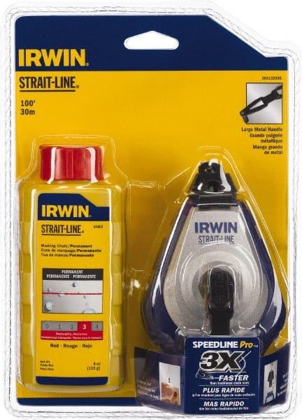 Irwin - 100' Long Reel & Chalk Set - Red, Includes (1) 4 oz Permanent Red Chalk (3.5:1) & (1) SPEEDLINE Pro Chalk Reel - Exact Tooling