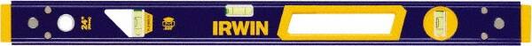 Irwin - 24" Long 3 Vial Box Beam Level - Aluminum, Blue/Yellow, 1 Level & 2 Plumb Vials - Exact Tooling