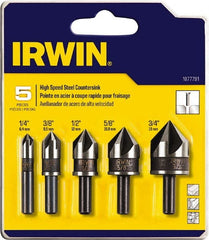 Irwin - 5 Piece, 1/4 to 3/4" Head Diam, 82° Included Angle, Single End Countersink Set - Exact Tooling