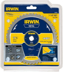 Irwin Blades - 7-1/4" Diam, 5/8" Arbor Hole Diam, 48 Tooth Wet & Dry Cut Saw Blade - Carbide-Tipped, Smooth Action, Standard Round Arbor - Exact Tooling