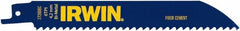 Irwin Blades - 6" Long, Bi-Metal Reciprocating Saw Blade - Straight Profile, 6 Carbide TPI, Toothed Edge, Tang Shank - Exact Tooling