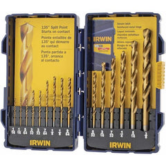 Irwin - 1/16 to 3/8", 135° Point, TiN Finish, High Speed Steel Jobber Length Drill Bit Set - Exact Tooling