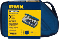 Irwin Blades - 9 Piece, 7/8" to 2-1/2" Saw Diam, Electrician's Hole Saw Kit - Bi-Metal, Toothed Edge, Pilot Drill Model No. 373000, Includes 6 Hole Saws - Exact Tooling
