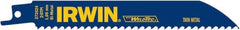 Irwin Blades - 6" Long, Bi-Metal Reciprocating Saw Blade - Straight Profile, 24 TPI, Toothed Edge, Tang Shank - Exact Tooling