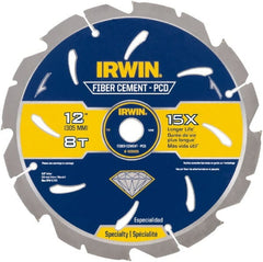 Irwin Blades - 12" Diam, 1" Arbor Hole Diam, 8 Tooth Wet & Dry Cut Saw Blade - Diamond-Tipped, Smooth Action, Standard Round Arbor - Exact Tooling
