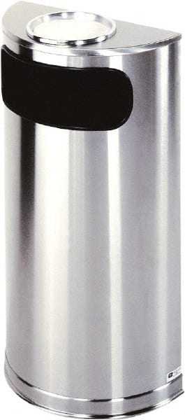 Rubbermaid - 9 Gal Silver Half-Round Decorative Waste Receptacle With Top - Steel, 32" High x 18" Wide - Exact Tooling