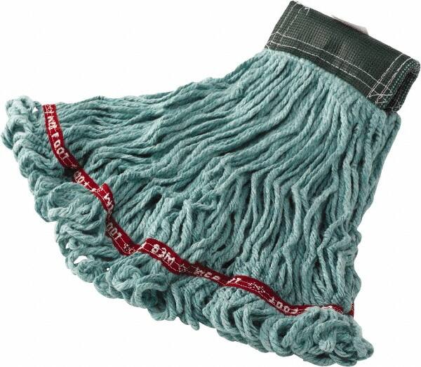 Rubbermaid - 1" Green Head Band, Medium Blended Fiber Loop End Mop Head - 4 Ply, Side Loading Connection - Exact Tooling