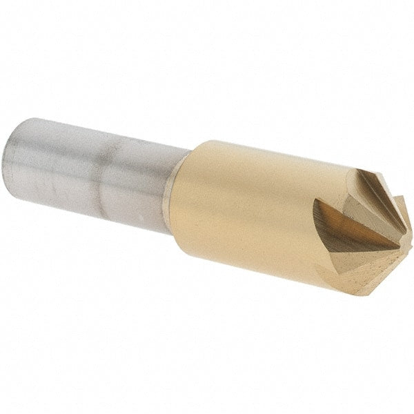 Melin Tool - 1/2" Head Diam, 3/8" Shank Diam, 6 Flute 100° Cobalt Countersink - TiN Finish, 2" OAL, Single End, Straight Shank, Right Hand Cut - Exact Tooling