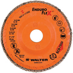 WALTER Surface Technologies - 60 Grit, 5" Disc Diam, 7/8" Center Hole, Type 28 Ceramic Flap Disc - 12,200 Max RPM, Plastic Backing, Arbor Attaching System, Coated - Exact Tooling