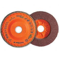 WALTER Surface Technologies - 60 Grit, 5" Disc Diam, 7/8" Center Hole, Type 28 Ceramic Flap Disc - 12,200 Max RPM, Plastic Backing, Arbor Attaching System, Coated - Exact Tooling