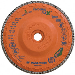 WALTER Surface Technologies - 80 Grit, 6" Disc Diam, 5/8-11 Center Hole, Type 28 Ceramic Flap Disc - 10,200 Max RPM, Plastic Backing, Arbor Attaching System, Coated - Exact Tooling