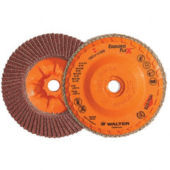 WALTER Surface Technologies - 120 Grit, 6" Disc Diam, 5/8-11 Center Hole, Type 28 Ceramic Flap Disc - 10,200 Max RPM, Plastic Backing, Arbor Attaching System, Coated - Exact Tooling