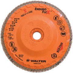 WALTER Surface Technologies - 80 Grit, 4-1/2" Disc Diam, 5/8-11 Center Hole, Type 28 Ceramic Flap Disc - 13,300 Max RPM, Plastic Backing, Arbor Attaching System, Coated - Exact Tooling