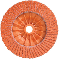 WALTER Surface Technologies - 36 & 60 Grit, 5" Disc Diam, 5/8-11 Center Hole, Type 28 Ceramic Flap Disc - 12,200 Max RPM, Plastic Backing, Arbor Attaching System, Coated - Exact Tooling